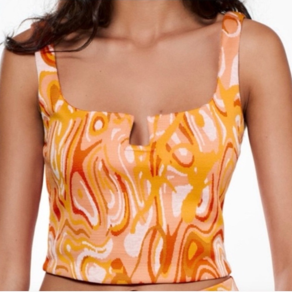 Zara Groovy Orange Swirl Cropped Tank Top Size Large
